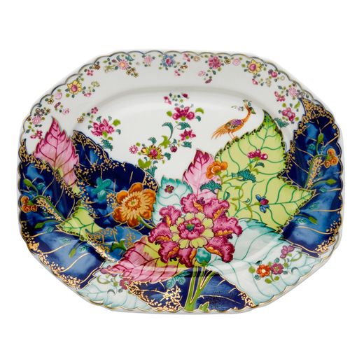 Large multicolored porcelain serving dish, 37.9 x 30.7 x 4.5 cm | Tobacco Leaf