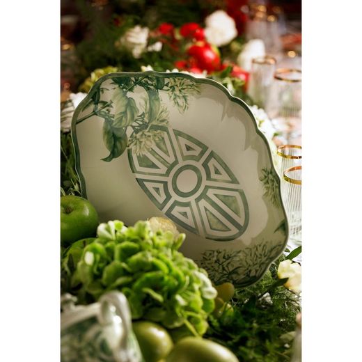 Large porcelain platter in antique green and white, 40 x 27 x 5 cm | The Meaning