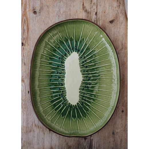 Kiwi bowl made of green and brown stoneware, 40.2 x 31.1 x 3.5 cm | Tropical Fruits