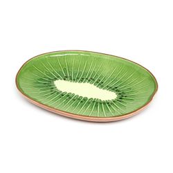 Kiwi bowl made of green and brown stoneware, 40.2 x 31.1 x 3.5 cm | Tropical Fruits
