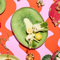 Kiwi bowl made of green and brown stoneware, 40.2 x 31.1 x 3.5 cm | Tropical Fruits