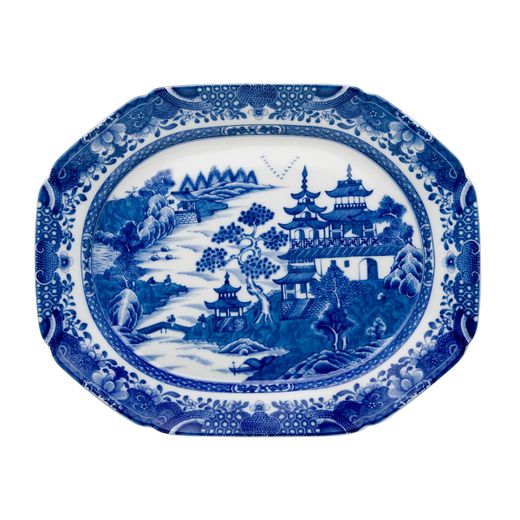 Medium porcelain serving platter in blue and white, 34.3 x 27 x 4.1 cm | Blue Canton