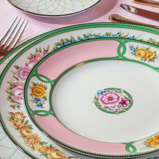 Assiette à dessert en porcelaine multicolore, 21,6 x 21,6 x 2,6 cm | Hérança