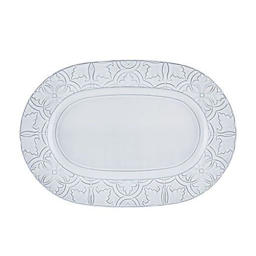 Ovale Steingutplatte in gealtertem Weiß, 37,8 x 26,2 x 3,8 cm | Nova-Straße