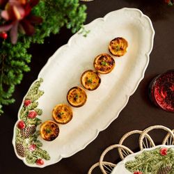 Ovale Fayenceschale in Weiß und Mehrfarbig, 39,5 x 19 x 3,3 cm | Weihnachtskranz