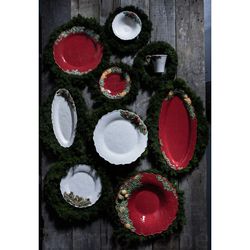 Ovale Fayenceschale in Weiß und Mehrfarbig, 39,5 x 19 x 3,3 cm | Weihnachtskranz