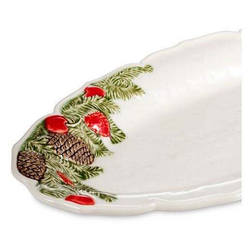 Ovale Fayenceschale in Weiß und Mehrfarbig, 39,5 x 19 x 3,3 cm | Weihnachtskranz