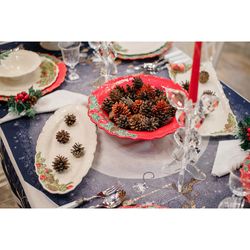 Ovale Fayenceschale in Weiß und Mehrfarbig, 39,5 x 19 x 3,3 cm | Weihnachtskranz