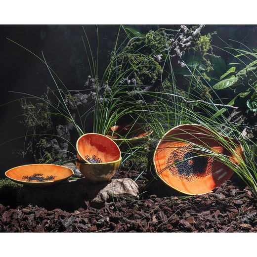 Papaya plate made of orange and yellow earthenware, 35 x 23.5 x 5.4 cm | Tropical Fruits