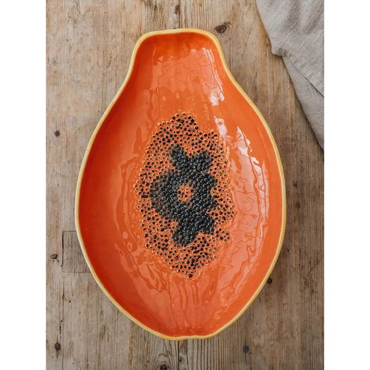 Papaya plate made of orange and yellow earthenware, 35 x 23.5 x 5.4 cm | Tropical Fruits