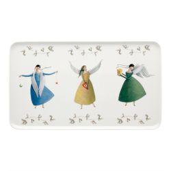 Mały wielobarwny talerz porcelanowy, 26,3 x 16,4 x 1,7 cm | Anioły