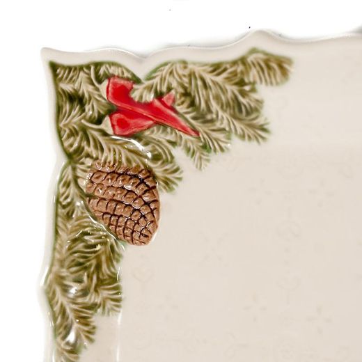 Plat rectangulaire en faïence blanc et multicolore, 43 x 18,5 x 5 cm | Couronne de Noël