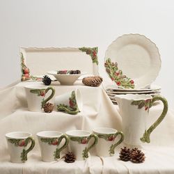 Plat rectangulaire en faïence blanc et multicolore, 43 x 18,5 x 5 cm | Couronne de Noël