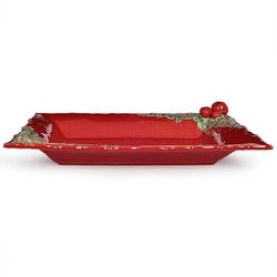 Rektangulärt fajansfat i rött och flerfärgat, 50 x 38 x 8,5 cm | Julkrans