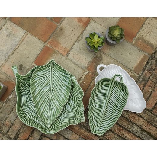 Fajance S fad i grøn, 26,5 x 14,5 x 4,5 cm | bananblade