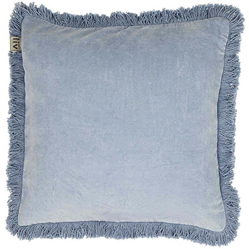 hout Fobie Bezit IJsblauwe fluwelen kussenhoes met franjes 45 x 45 cm — Qechic