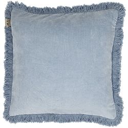 Housse de coussin velours frangé bleu glace 45 x 45 cm