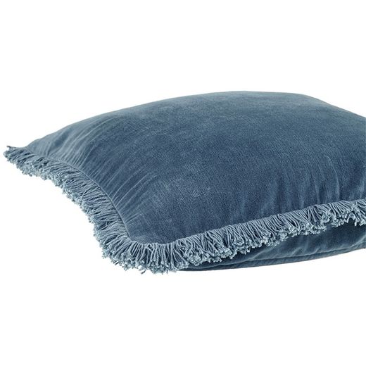 Velvet cushion cover with dark blue fringes 45 x 45 cm
