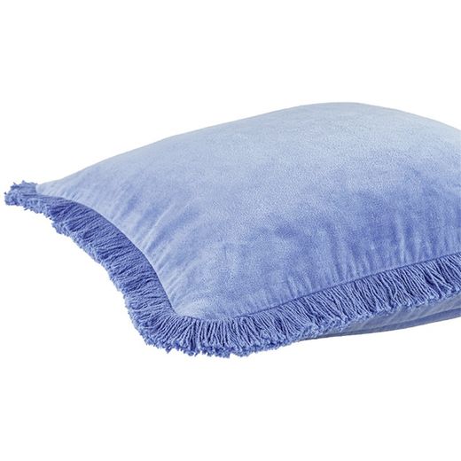 Regatta blue fringed velvet cushion cover 45 x 45 cm