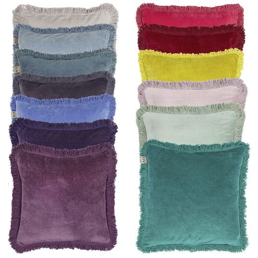 Purple fringed velvet cushion cover 45 x 45 cm