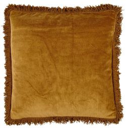 Funda de cojín de terciopelo con flecos mostaza, 45 x 45 cm