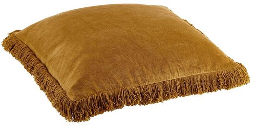 Funda de cojín de terciopelo con flecos mostaza, 45 x 45 cm