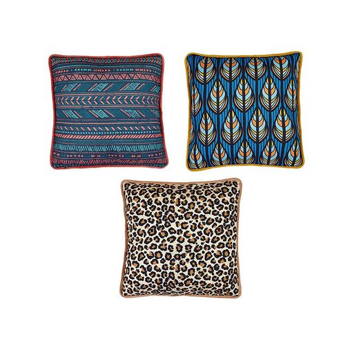 Housse de coussin velours bleu / jaune et coton bio 45 x 45 cm