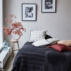 Funda de cojín de terciopelo y algodón orgánico negro/gris, 45 x 45 cm