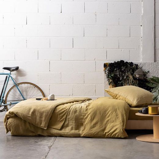 Linen and cotton duvet cover in gold yellow | Linco