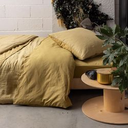 Linen and cotton duvet cover in gold yellow | Linco