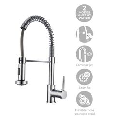 Robinet de cuisine en laiton et acier argenté, 5 x 27 x 41 cm | Dock