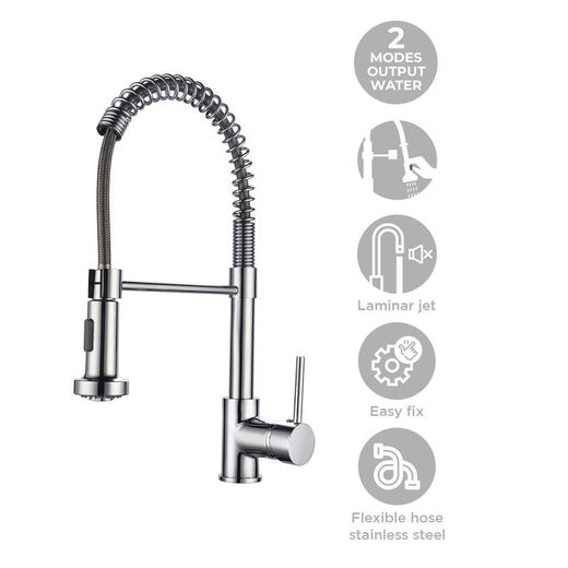 Robinet de cuisine en laiton et acier argenté, 5 x 27 x 41 cm | Dock