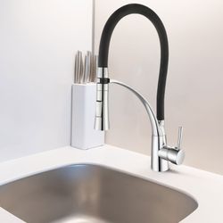 Robinet de cuisine en laiton et silicone noir et argent, 8 x 23 x 43 cm | Éclaboussure