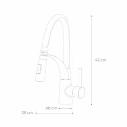 Robinet de cuisine en laiton et silicone noir et argent, 8 x 23 x 43 cm | Éclaboussure