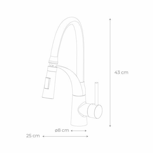 Robinet de cuisine en laiton et silicone noir et argent, 8 x 23 x 43 cm | Éclaboussure