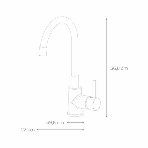 Keukenkraan van messing en siliconen in zwart en zilver, 9,6 x 22 x 36,6 cm | Buigen
