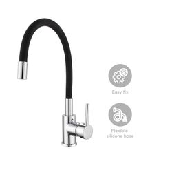 Keukenkraan van messing en siliconen in zwart en zilver, 9,6 x 22 x 36,6 cm | Buigen