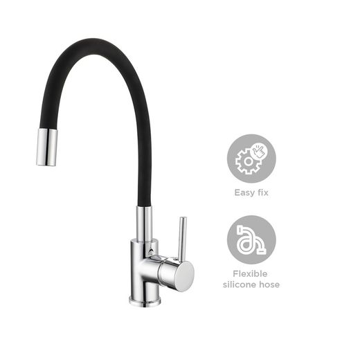 Keukenkraan van messing en siliconen in zwart en zilver, 9,6 x 22 x 36,6 cm | Buigen