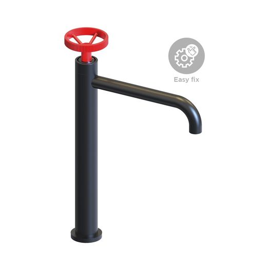 Hoge messing wastafelkraan in zwart en rood, 6,7 x 23 x 37 cm | Chillout Delta