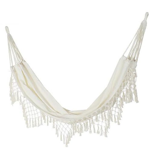 Hamac à franges en coton beige, 200x60x130cm