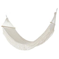 Hängmatta med beige bomullsfransar, 300x90x130cm