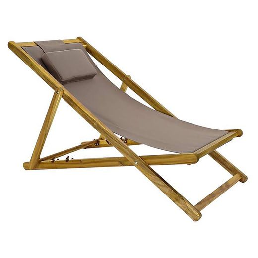 Hamaca Plegable con Reposacabezas de Acacia Topo, 58x110x82 cm