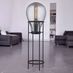 HATANN - Lampada da terra in vetro fumé, Ø 50 x H 158 cm