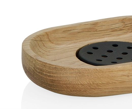 Jabonera de baño de madera de roble natural,  13x9x2,5 cm