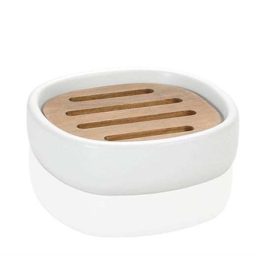 Mydelniczka Ceramiczna / Drewniana Akacja Biała, Ø12,5x3,5cm