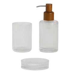 Crystal and Acacia Bathroom Set, 4 Pieces | Poseidon