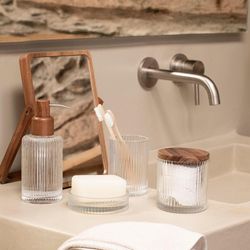 Crystal and Acacia Bathroom Set, 4 Pieces | Poseidon