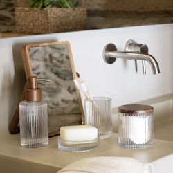 Crystal and Acacia Bathroom Set, 4 Pieces | Poseidon