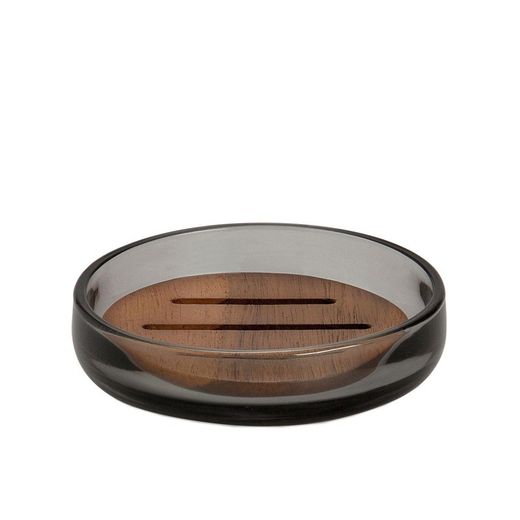 Gray Glass and Acacia Bathroom Set, 3 Pieces | Irazu