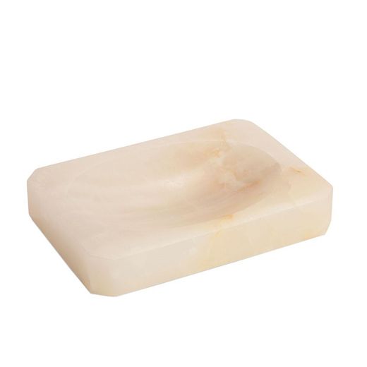 Porte-savon en marbre blanc et beige, 13,5 x 9,5 x 2 cm | Marbre